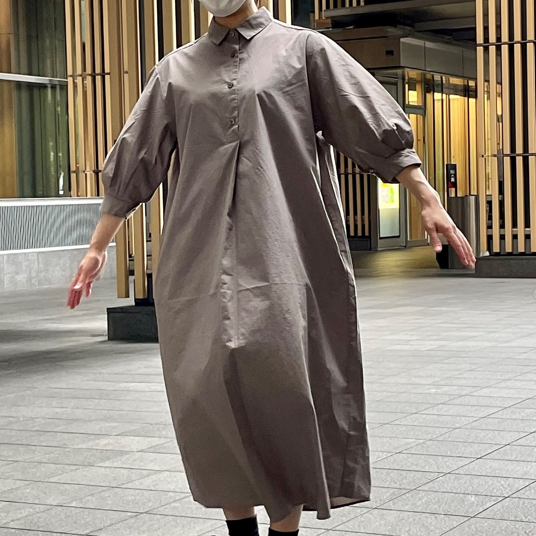 グレー 七分袖 ワンピース フリーサイズ 東京ミッドタウン】ブロード七分袖ワンピース｜ 無印良品